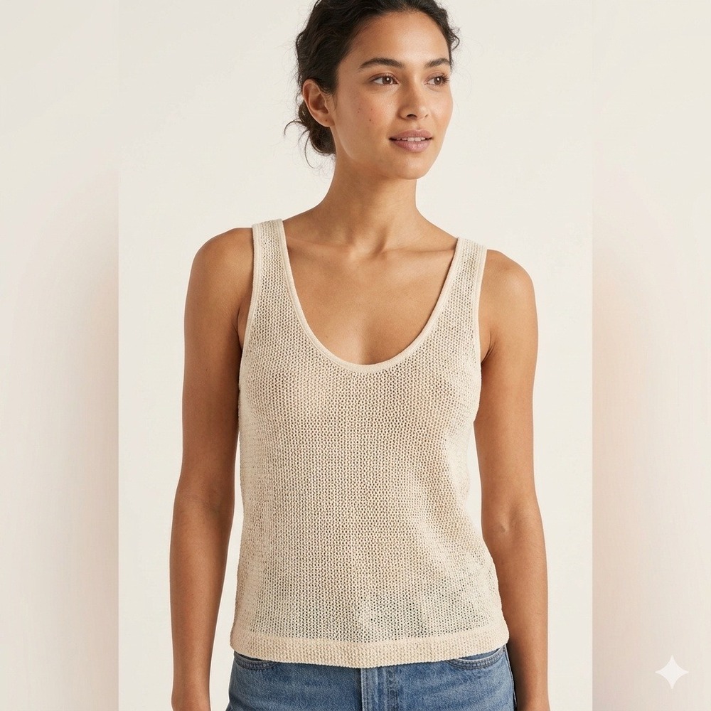 Enza Costa Cotton Boucle Tank Top Sleeveless Knit Scoop Neck Cream Medium